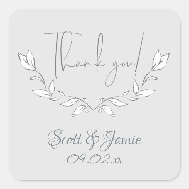 Modern White Flowers on Gray Square Sticker (Front)