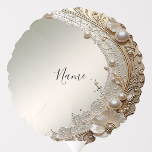 Modern White Flowers Pearls Balloon