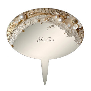 Modern White Flowers Pearls Cake Topper