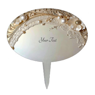 Modern White Flowers Pearls Cake Topper