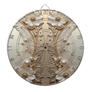 Modern White Flowers Pearls Dartboard