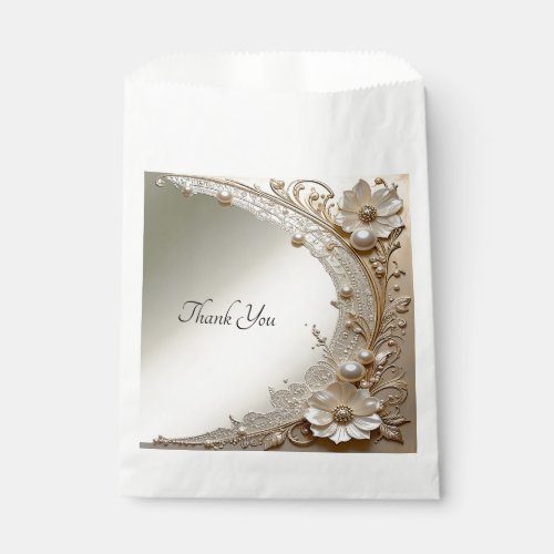Modern White Flowers Pearls Favor Bag