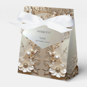 Modern White Flowers Pearls Favor Box
