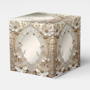Modern White Flowers Pearls Favor Box