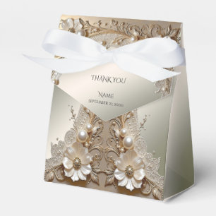 Modern White Flowers Pearls Favor Box