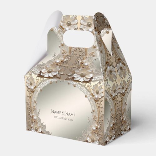 Modern White Flowers Pearls Favor Box