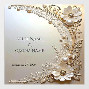 Modern White Flowers Pearls Floor Decal