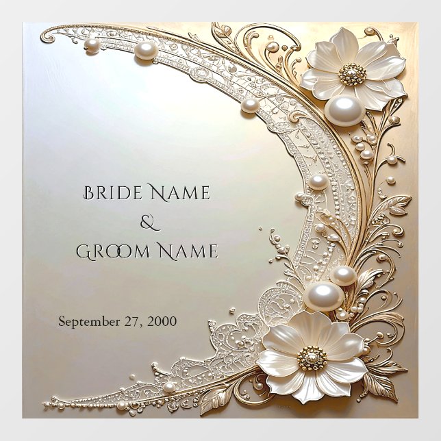 Modern White Flowers Pearls Floor Decal (Front)