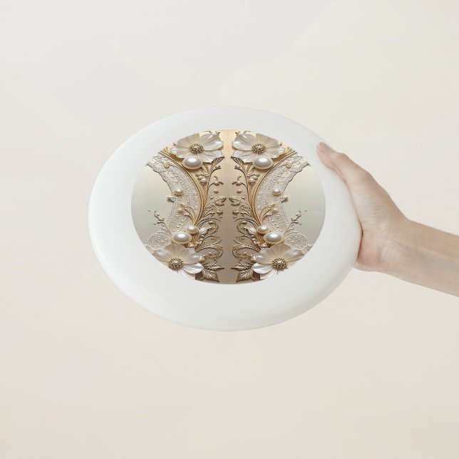 Modern White Flowers Pearls Frisbee (In Hand)