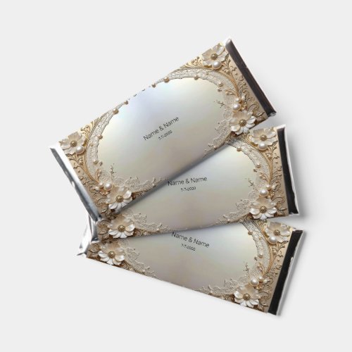 Modern White Flowers Pearls Hershey Bar Favors