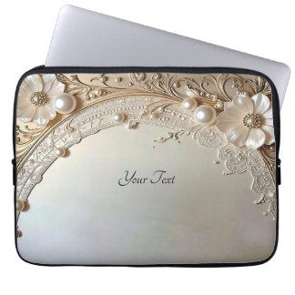 Modern White Flowers Pearls Laptop Sleeve