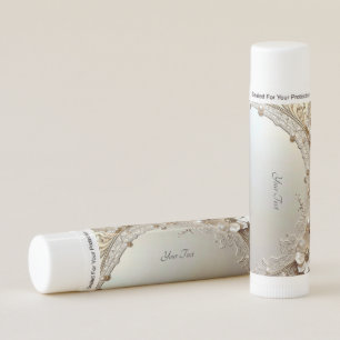 Modern White Flowers Pearls Lip Balm
