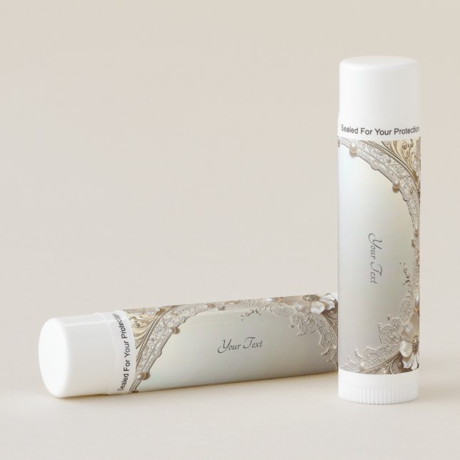 Modern White Flowers Pearls Lip Balm (Front)