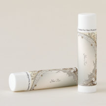 Modern White Flowers Pearls Lip Balm