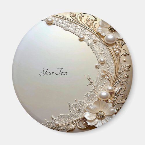Modern White Flowers Pearls Magnet