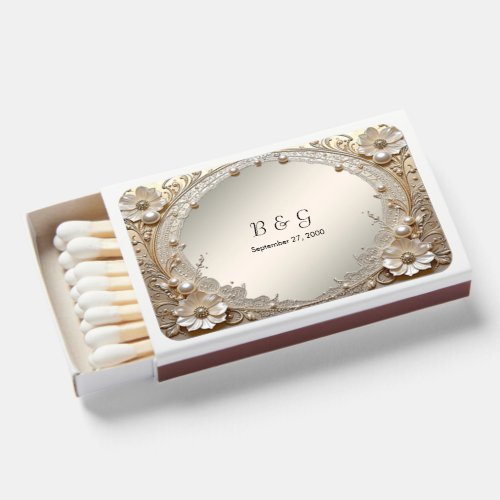Modern White Flowers Pearls Matchboxes