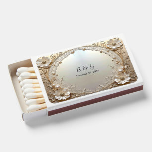 Modern White Flowers Pearls Matchboxes