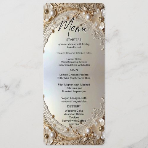Modern White Flowers Pearls Menu