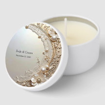 Modern White Flowers Pearls Mini Candle Favors