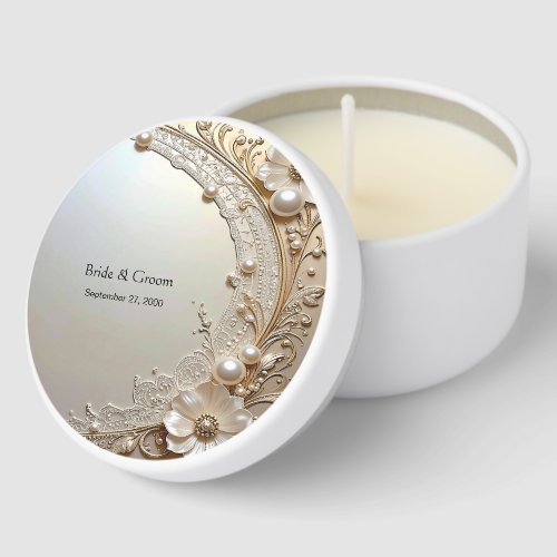Modern White Flowers Pearls Mini Candle Favors