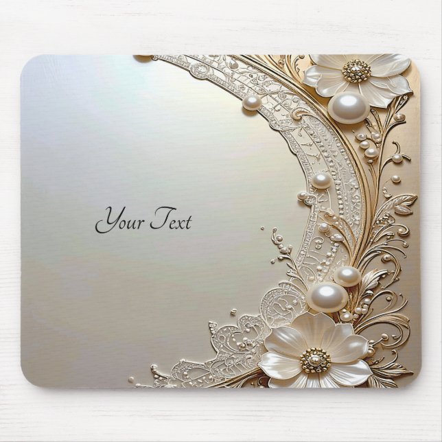 Modern White Flowers Pearls Mousepad (Front)