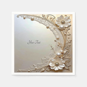 Modern White Flowers Pearls Napkins