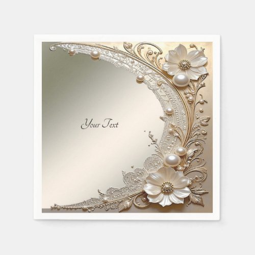 Modern White Flowers Pearls Napkins