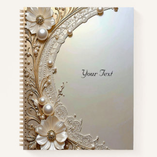 Modern White Flowers Pearls Notebook