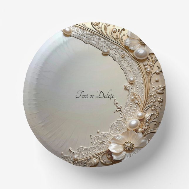 Modern White Flowers Pearls Paper Bowls (Front)