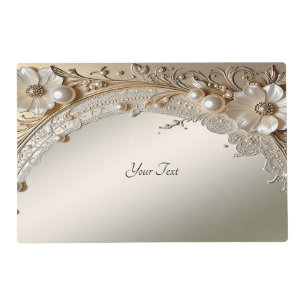 Modern White Flowers Pearls Paper Placemat