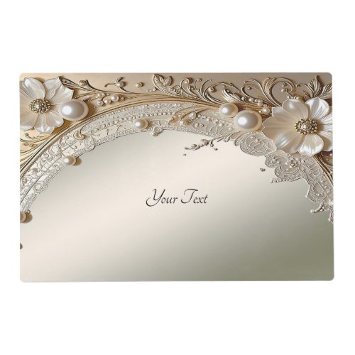 Modern White Flowers Pearls Paper Placemat