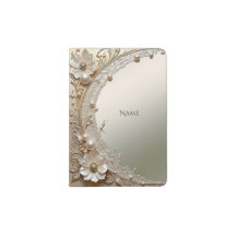 Modern White Flowers Pearls Passport Holder