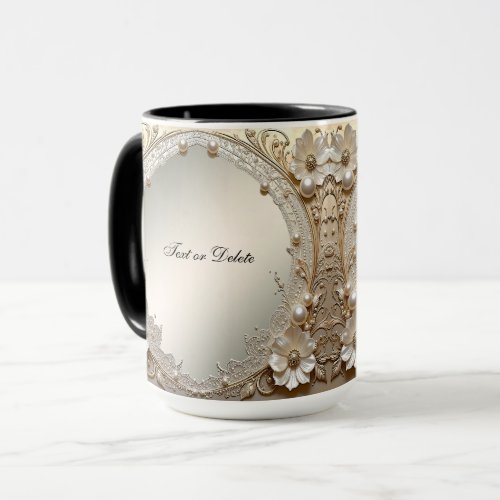 Modern White Flowers Pearls Pearls Mug