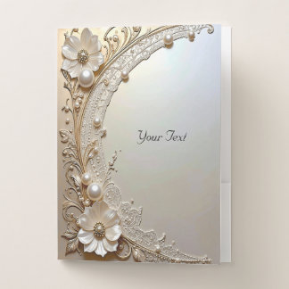 Modern White Flowers Pearls Pocket Folder