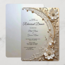 Modern White Flowers Pearls Rehearsal Dinner