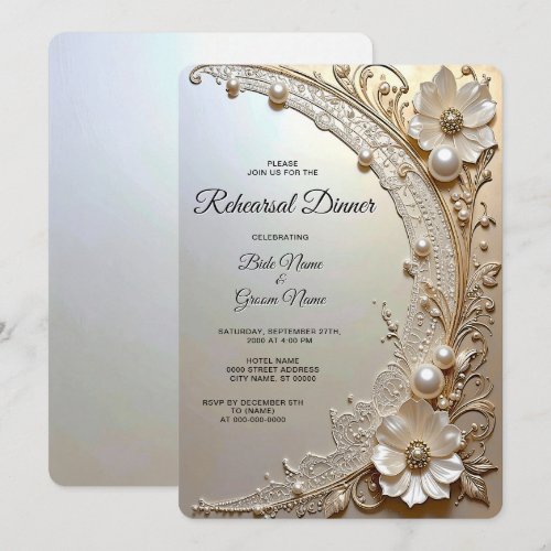 Modern White Flowers Pearls Rehearsal Dinner