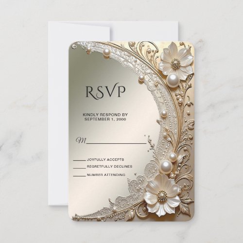 Modern White Flowers Pearls RSVP Card