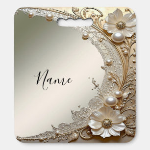 Modern White Flowers Pearls Stadium Seat Cushion