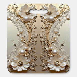 Modern White Flowers Pearls Stadium Seat Cushion