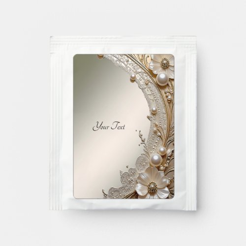 Modern White Flowers Pearls Tea Bag Drink Mix