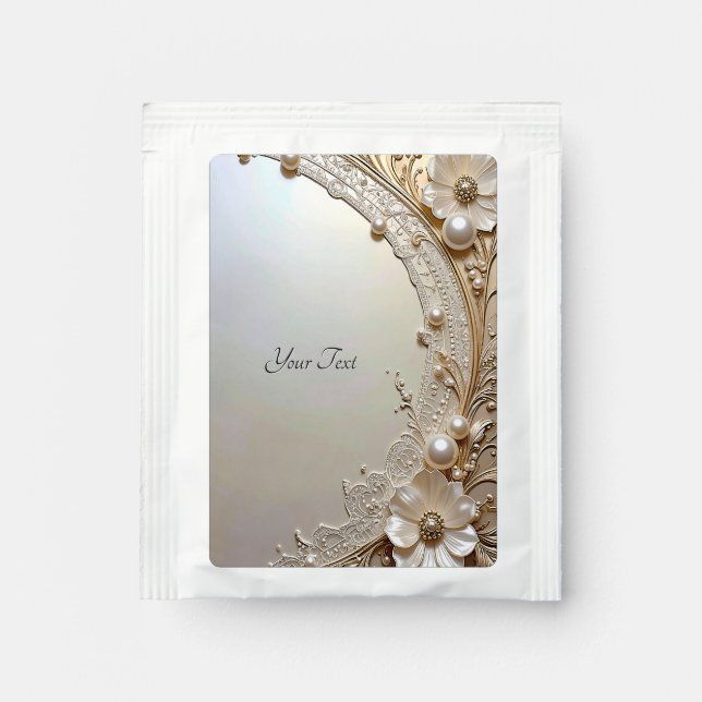 Modern White Flowers Pearls Tea Bag Drink Mix (Front)