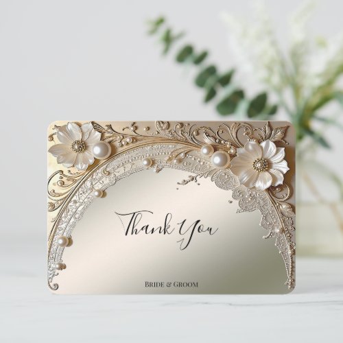 Modern White Flowers Pearls Thank You Card