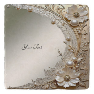 Modern White Flowers Pearls Trivet