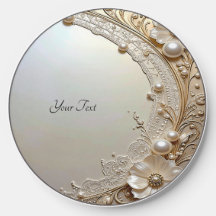 Modern White Flowers Pearls Wireless Charger