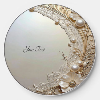 Modern White Flowers Pearls Wireless Charger