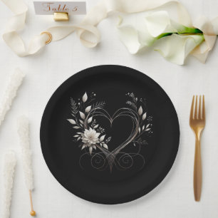Modern White Flowers with a Heart Paper Plates
