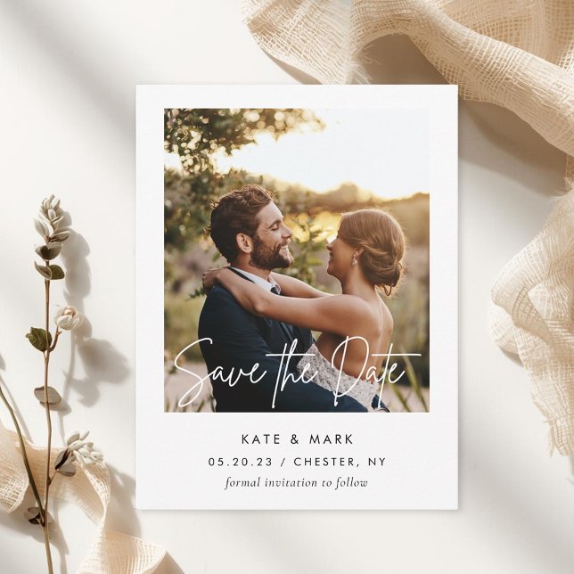 Modern White Frame Photo Wedding Save the Date Postcard (Creator Uploaded)