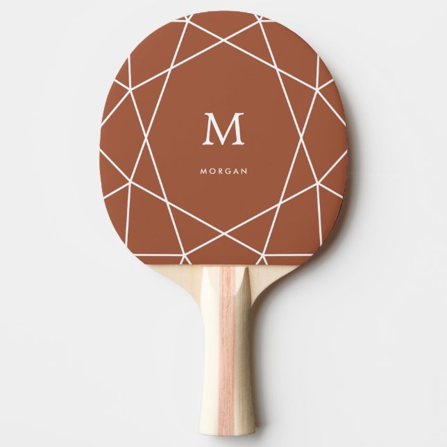 Modern White Geometric and Monogram | Terracotta Ping Pong Paddle (Front)