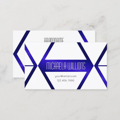 Modern White Geometric Blue Shimmer Eye Catcher Business Card