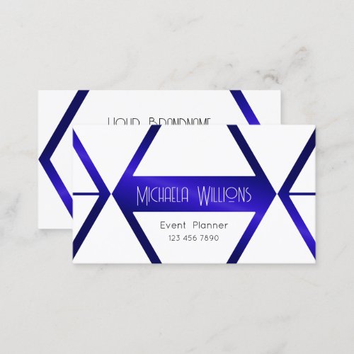 Modern White Geometric Blue Shimmer Professional Business Card